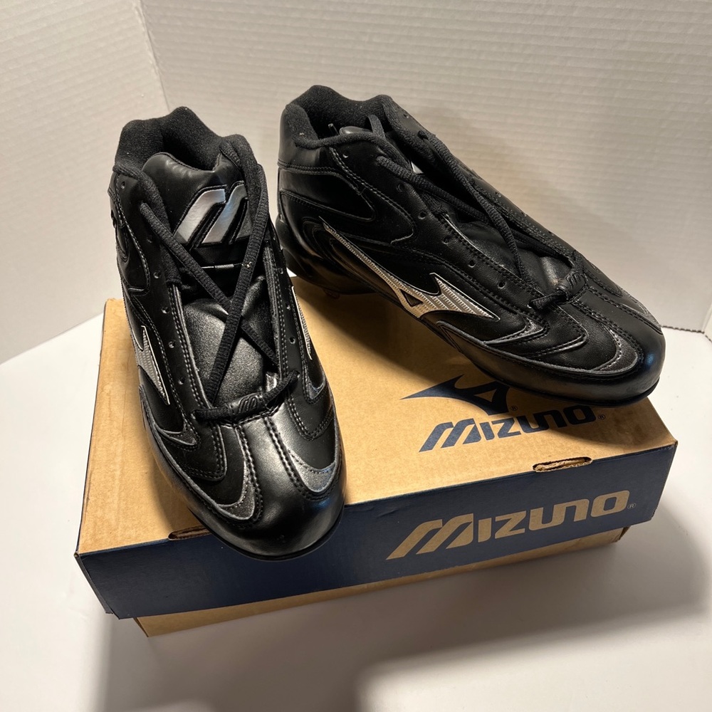 Mizuno 9-Spike Vintage‎ Pro Mid Baseball Cleats Black Silver FB44MBK Mens Size 8